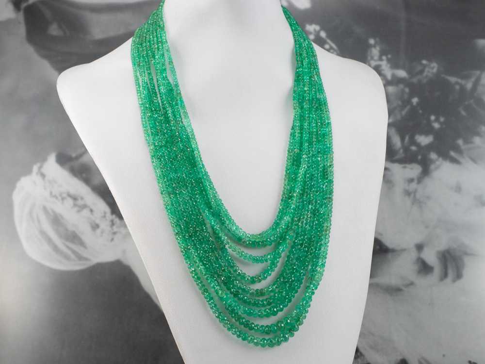 High Quality Beaded Emerald Necklace with Platinu… - image 9