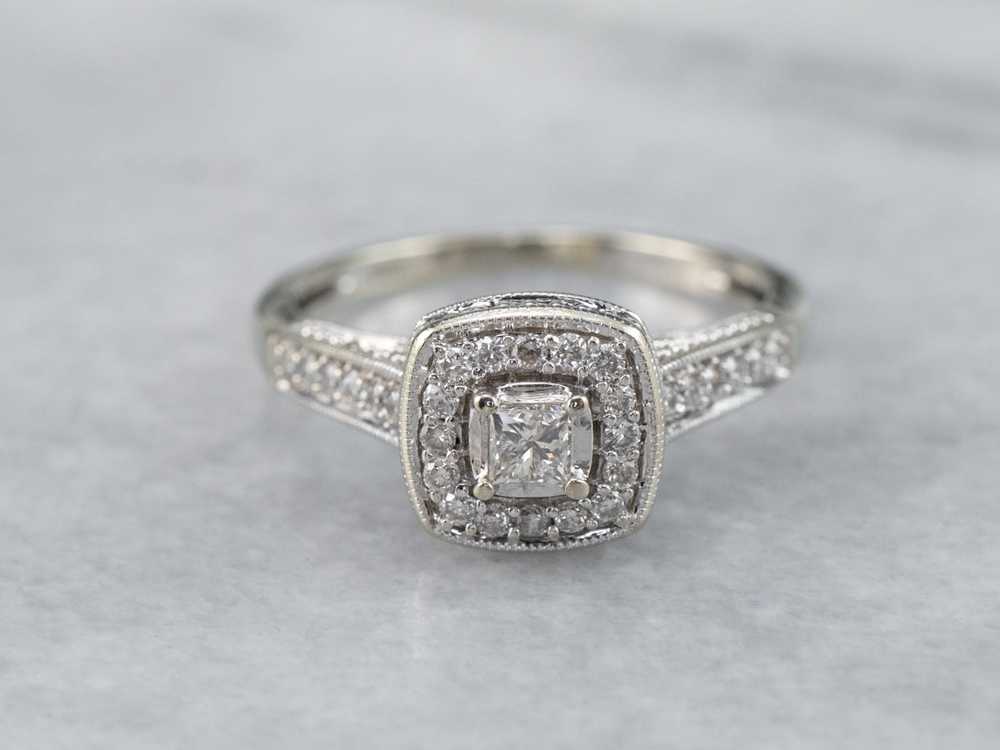 Modern Princess Cut Diamond Halo Engagement Ring - image 1