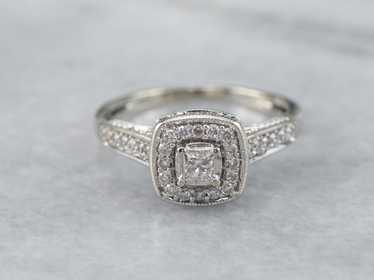 Modern Princess Cut Diamond Halo Engagement Ring - image 1