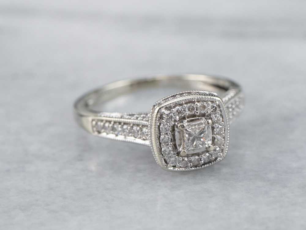 Modern Princess Cut Diamond Halo Engagement Ring - image 2