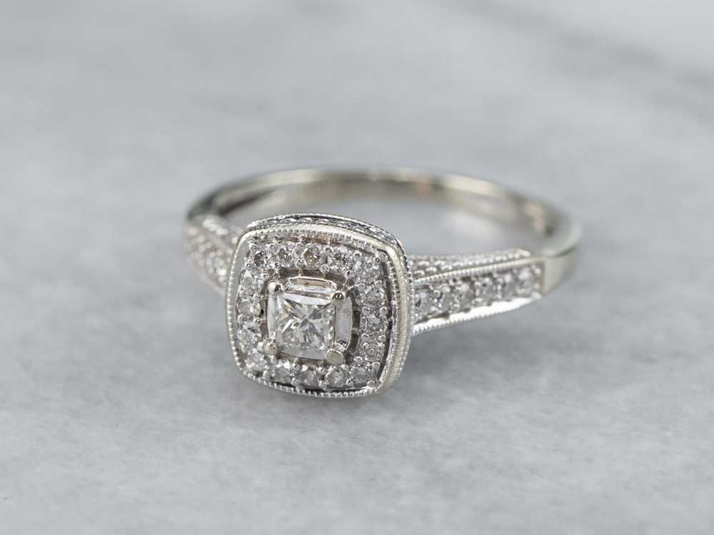 Modern Princess Cut Diamond Halo Engagement Ring - image 3