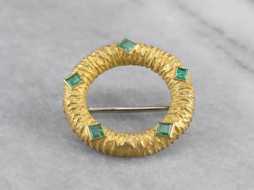 Yellow 18K Gold Emerald Circle Pin - image 1