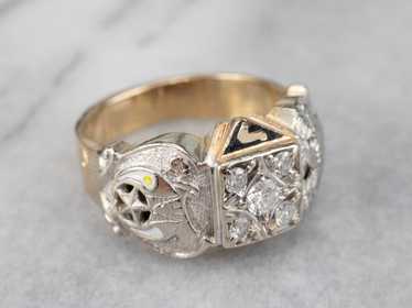 Masonic Diamond Enamel Two Tone Gold Ring - image 1