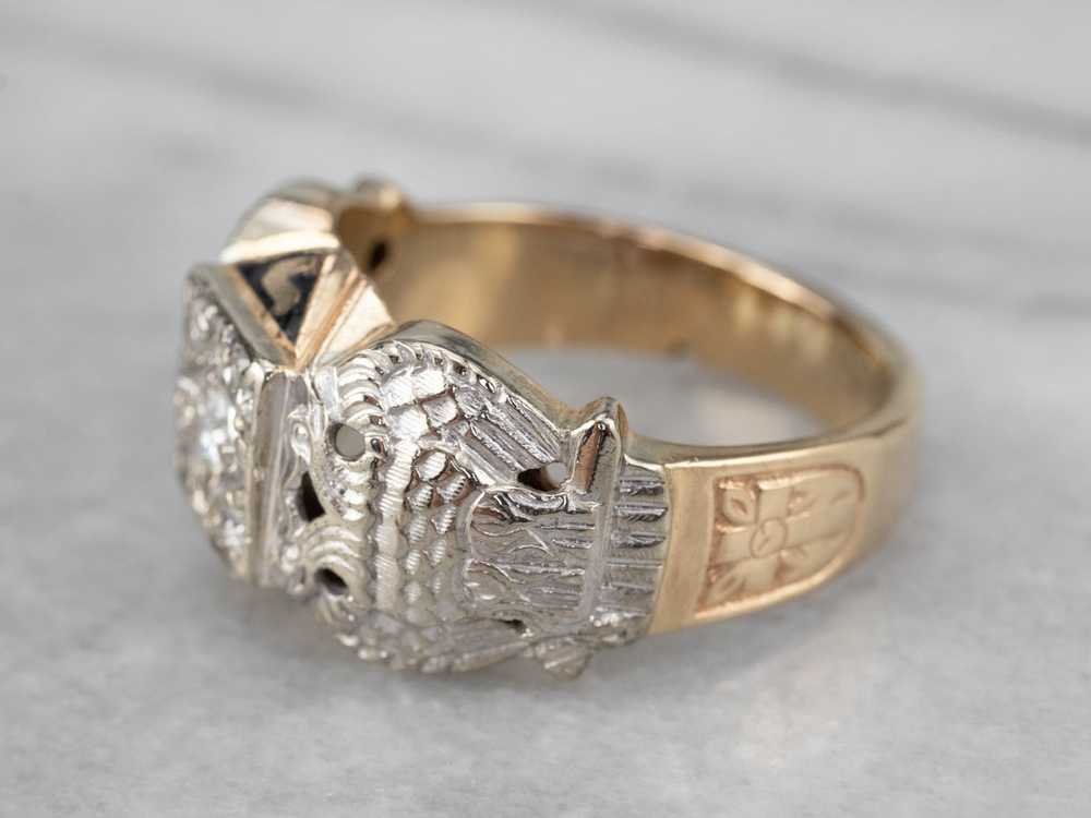 Masonic Diamond Enamel Two Tone Gold Ring - image 4