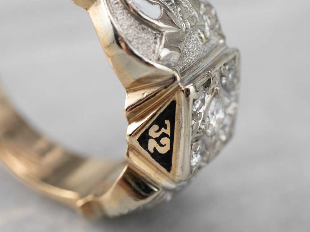 Masonic Diamond Enamel Two Tone Gold Ring - image 6