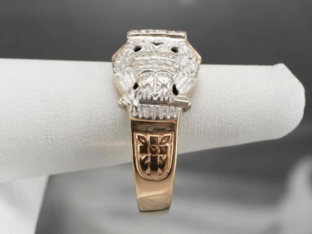 Masonic Diamond Enamel Two Tone Gold Ring - image 9