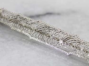 Gorgeous 1920's Floral Filigree Bar Pin - image 1