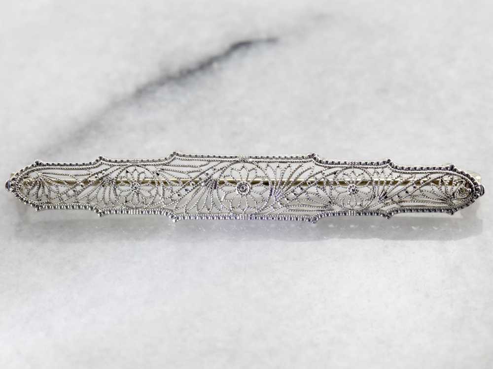 Gorgeous 1920's Floral Filigree Bar Pin - image 2