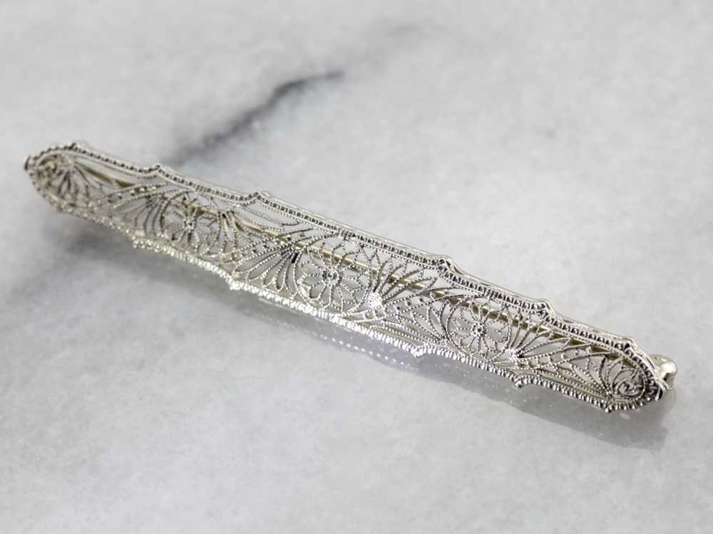 Gorgeous 1920's Floral Filigree Bar Pin - image 3