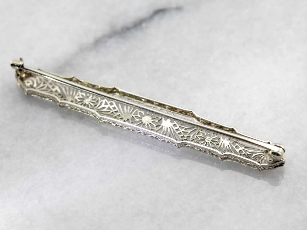 Gorgeous 1920's Floral Filigree Bar Pin - image 5