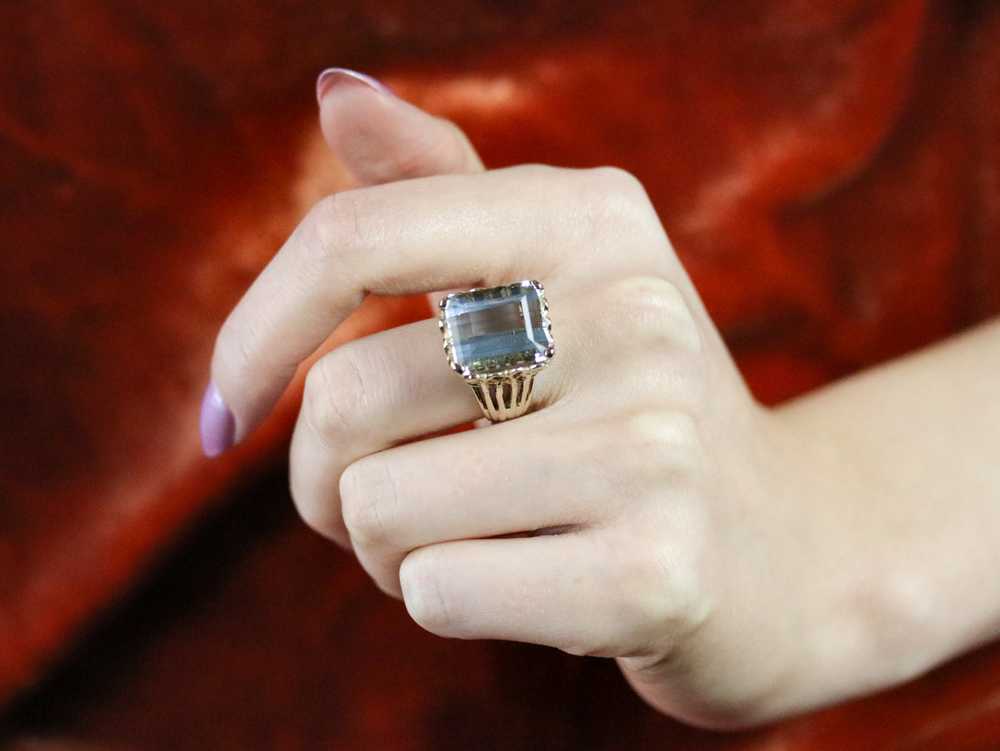 Yellow Gold Aquamarine Cocktail Ring - image 10