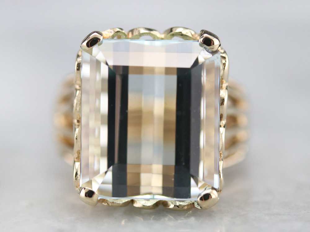 Yellow Gold Aquamarine Cocktail Ring - image 2