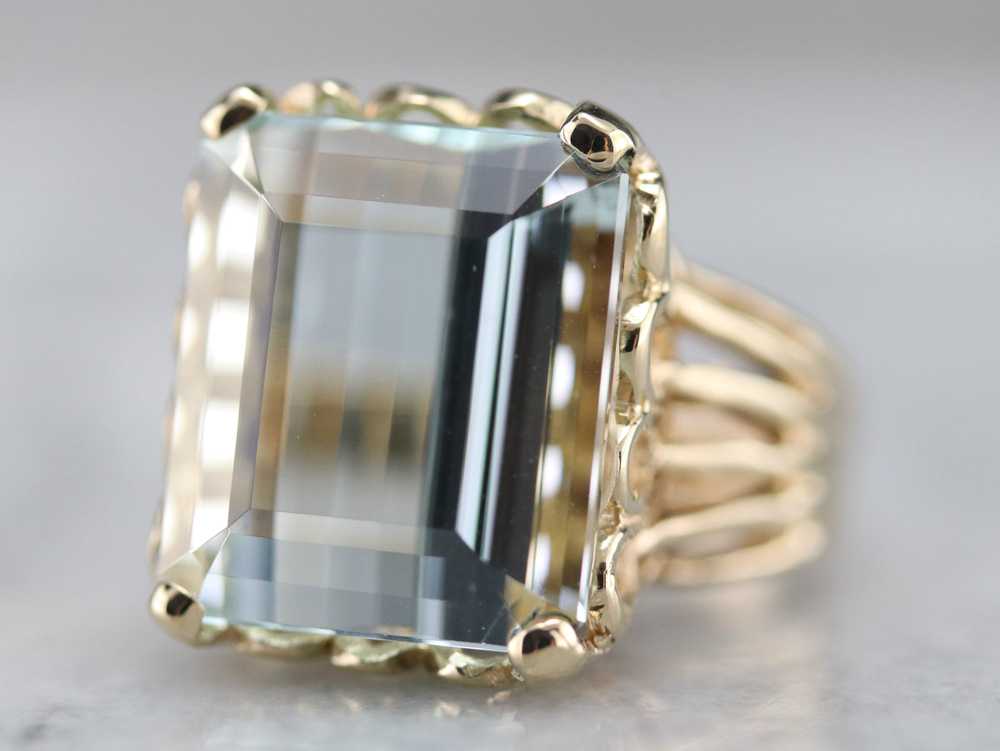 Yellow Gold Aquamarine Cocktail Ring - image 3