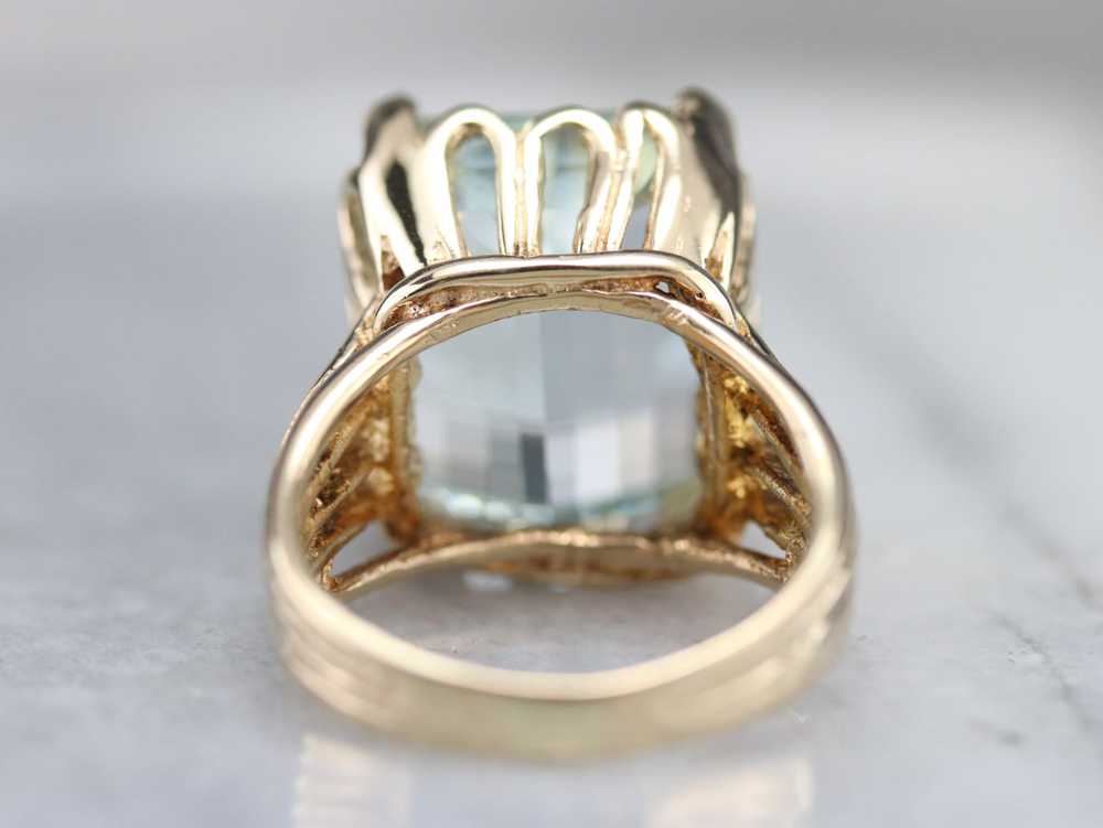Yellow Gold Aquamarine Cocktail Ring - image 5