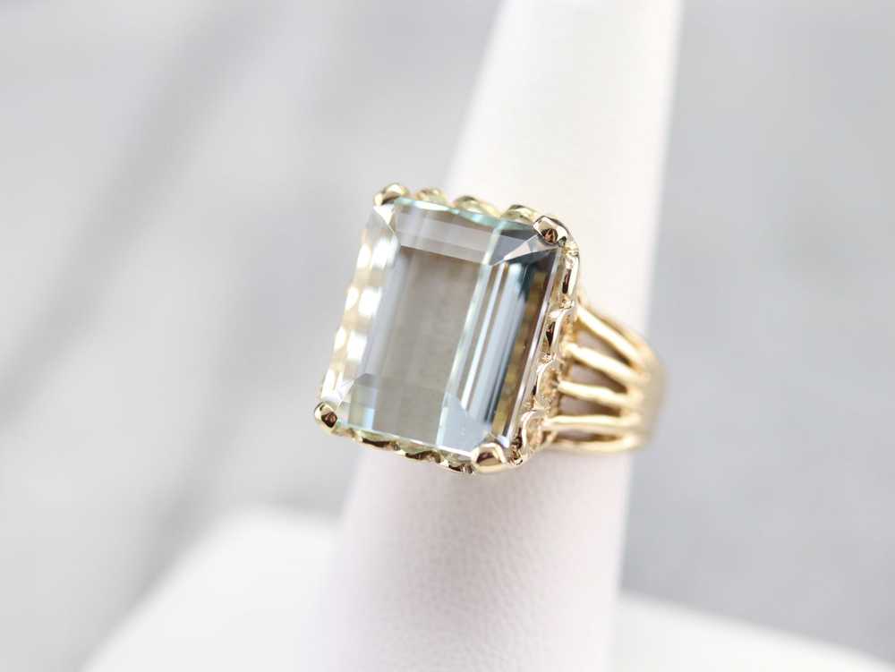 Yellow Gold Aquamarine Cocktail Ring - image 7