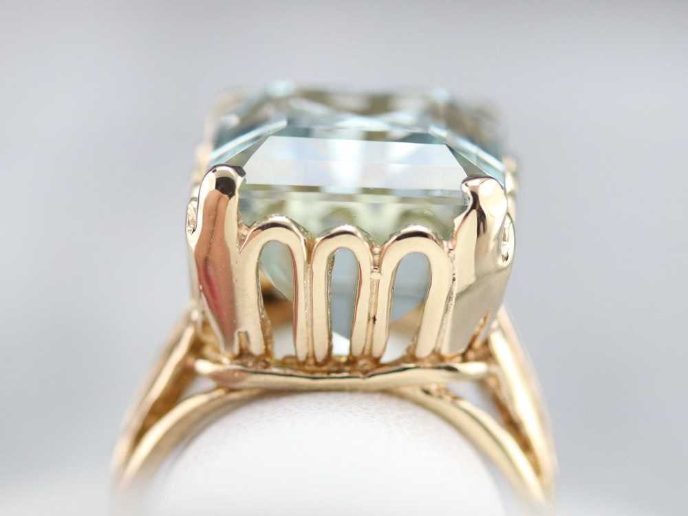Yellow Gold Aquamarine Cocktail Ring - image 8