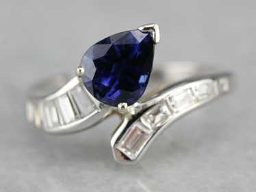 Modern Platinum Sapphire Statement Ring - image 1