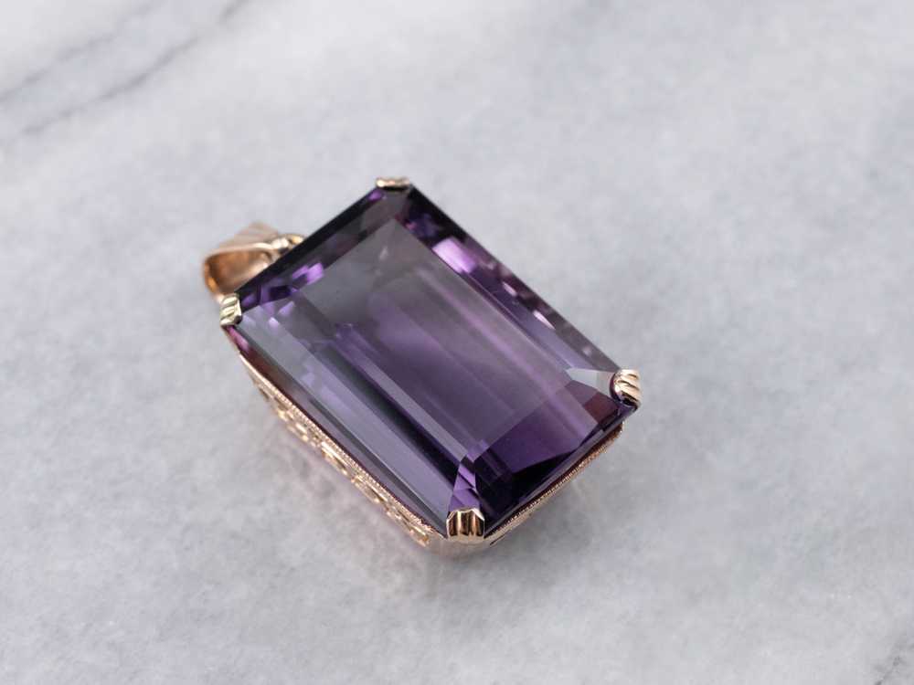 Large Amethyst Gemstone Pendant in Rose Gold - image 3