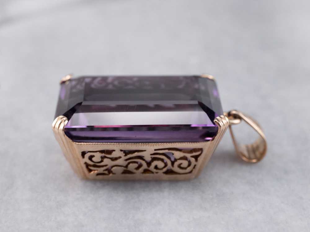 Large Amethyst Gemstone Pendant in Rose Gold - image 4