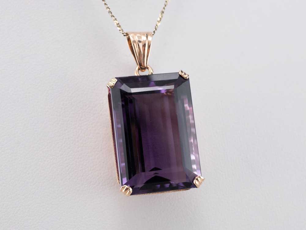 Large Amethyst Gemstone Pendant in Rose Gold - image 8