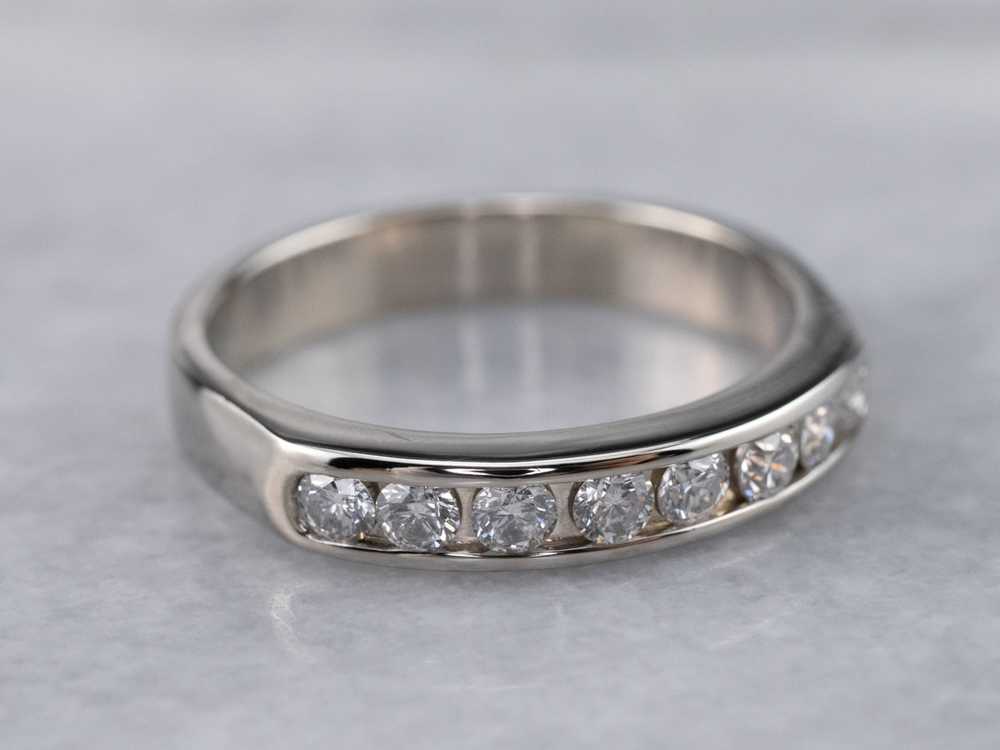 Channel Set Diamond White Gold Wedding Band - image 2