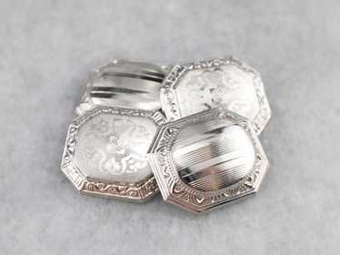 Art Deco White Gold Ornate Cufflinks - image 1