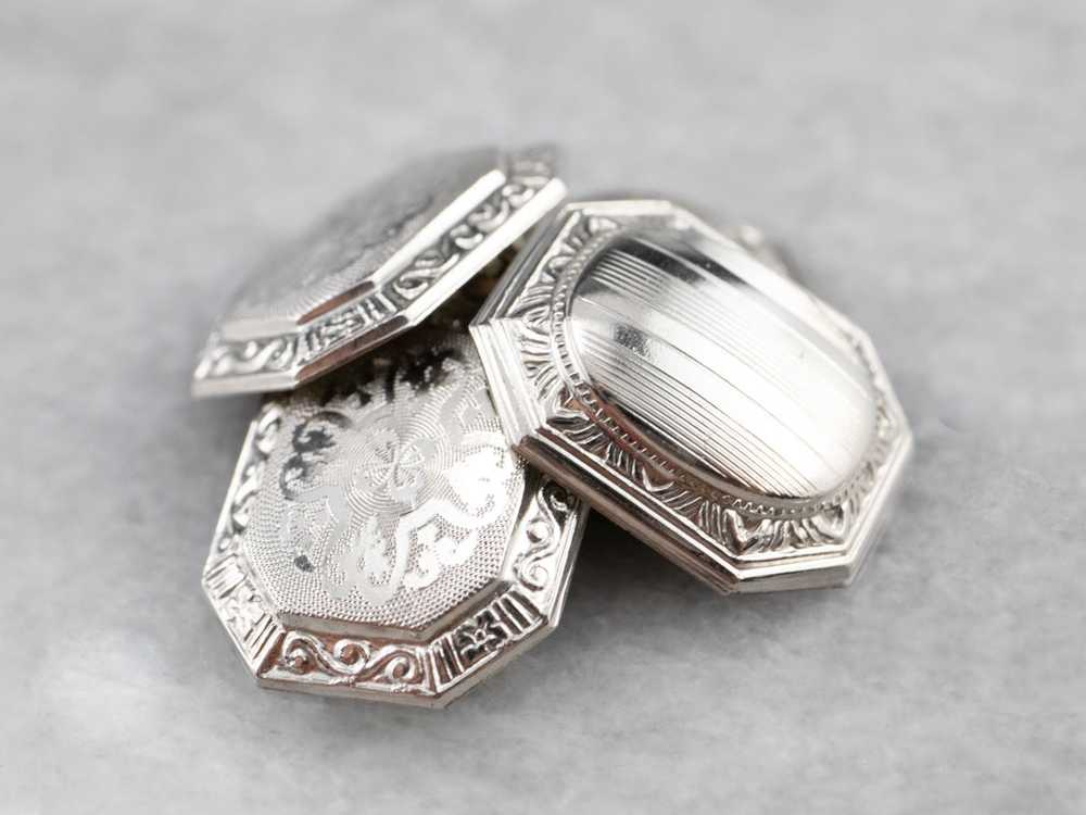 Art Deco White Gold Ornate Cufflinks - image 2