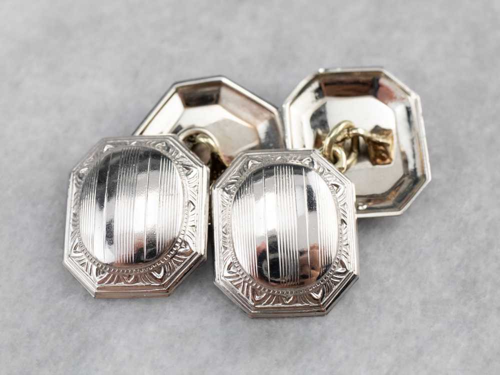 Art Deco White Gold Ornate Cufflinks - image 8