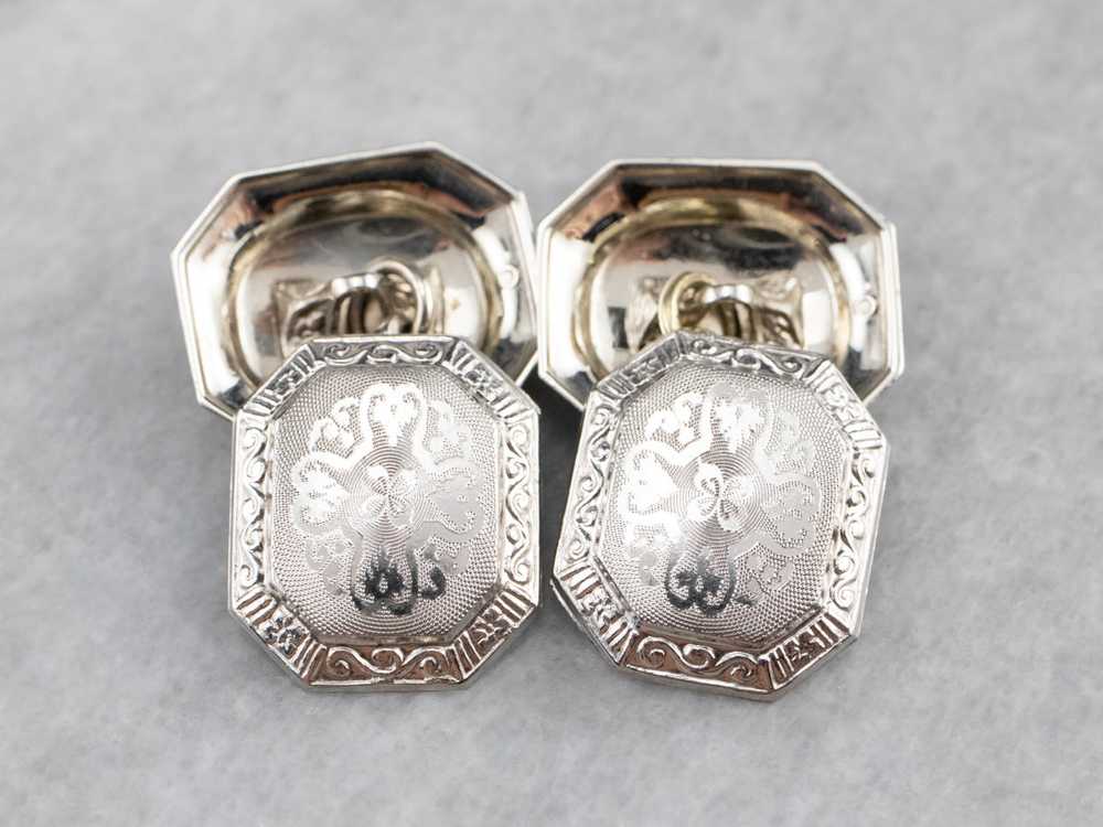 Art Deco White Gold Ornate Cufflinks - image 9