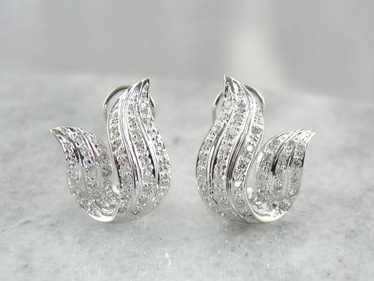 Beautiful Diamond and White Gold Flame Earrings - image 1