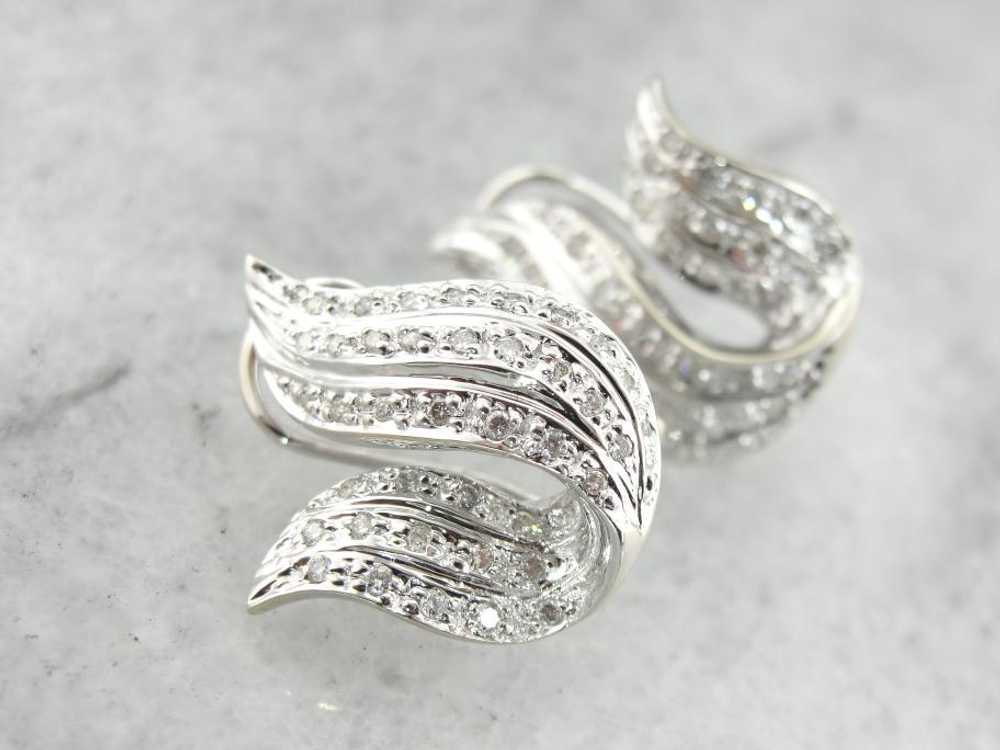 Beautiful Diamond and White Gold Flame Earrings - image 2