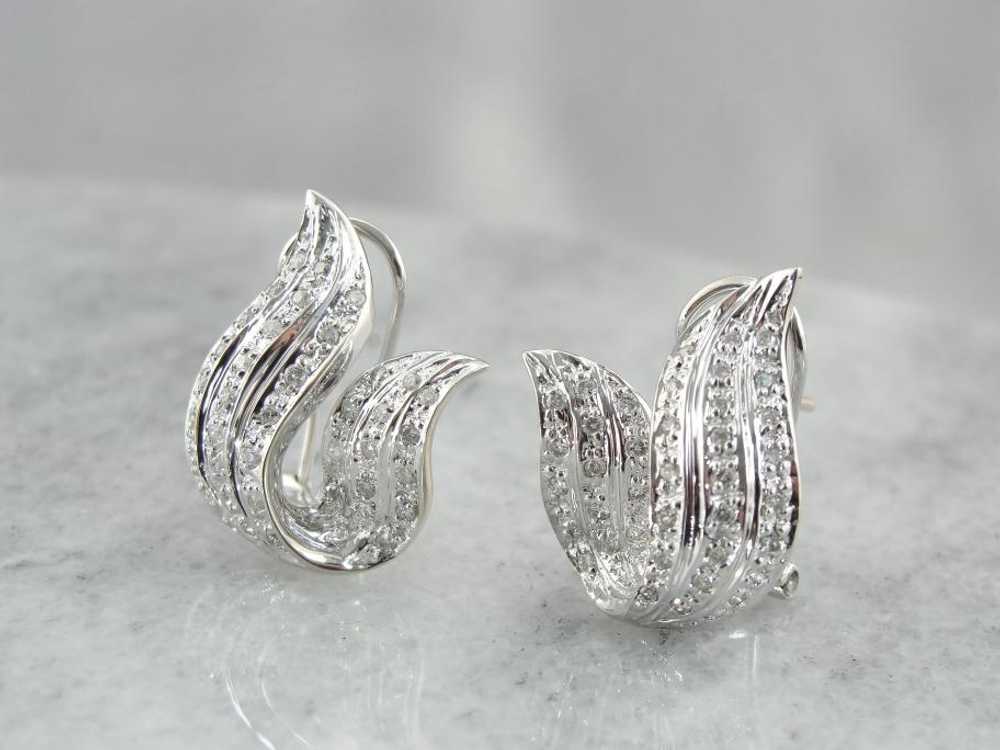 Beautiful Diamond and White Gold Flame Earrings - image 3