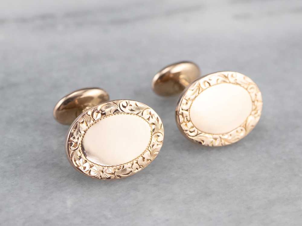 Antique Engraved Rose Gold Cufflinks - image 1