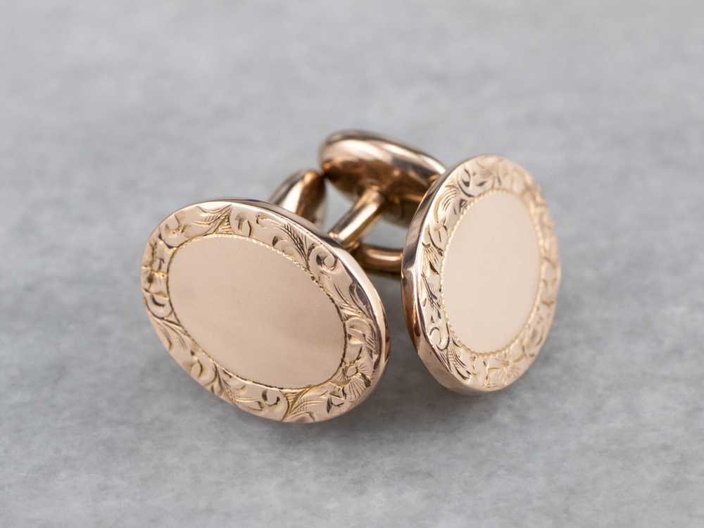 Antique Engraved Rose Gold Cufflinks - image 2