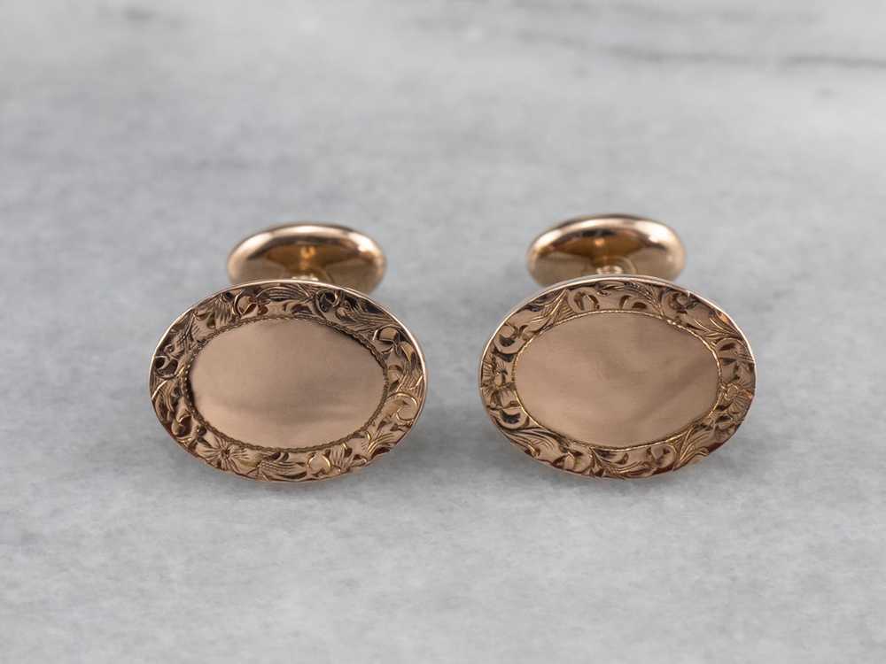 Antique Engraved Rose Gold Cufflinks - image 3