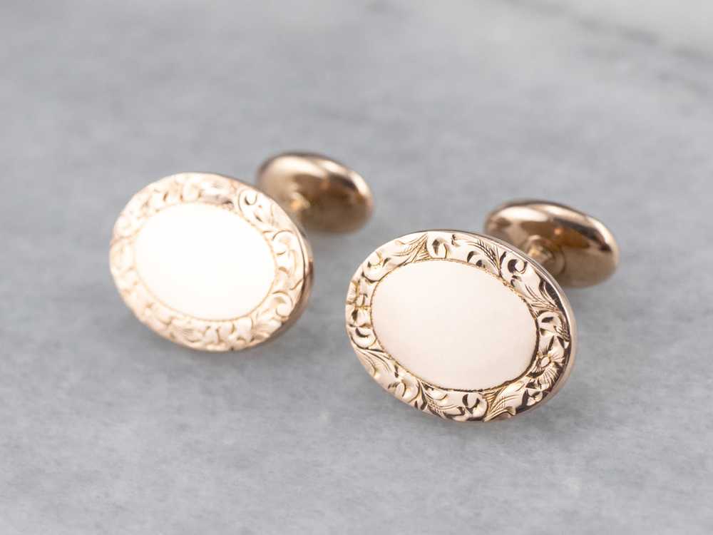 Antique Engraved Rose Gold Cufflinks - image 4