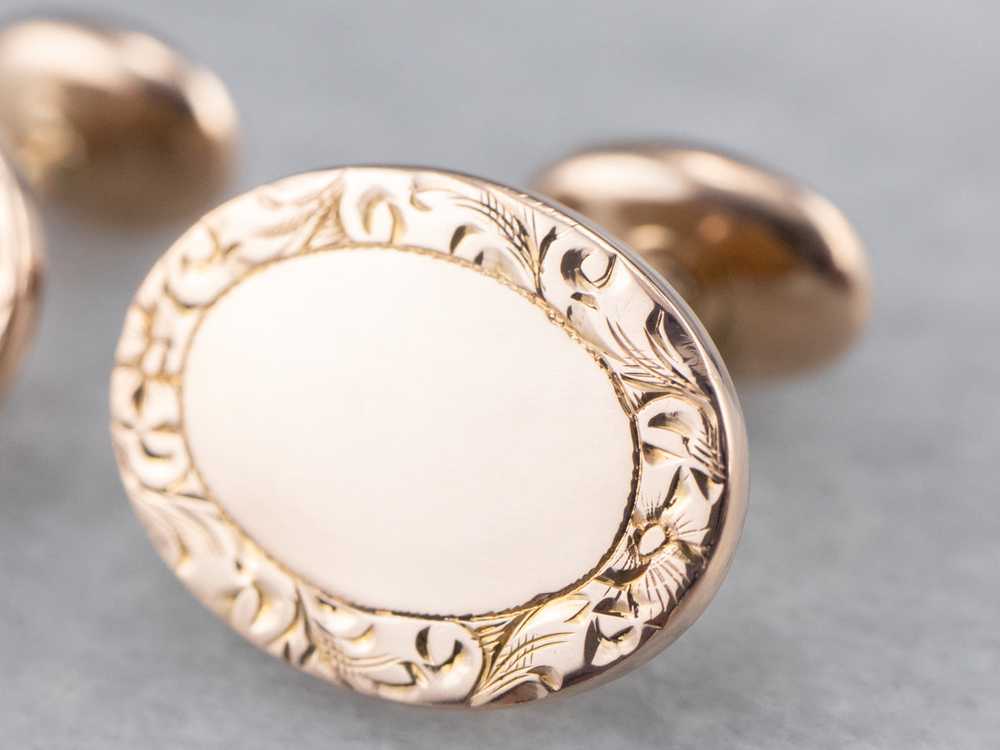 Antique Engraved Rose Gold Cufflinks - image 8