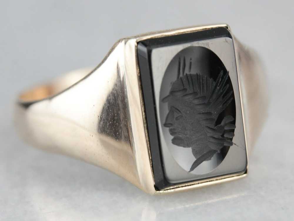 Vintage Black Onyx Intaglio Ring - image 1