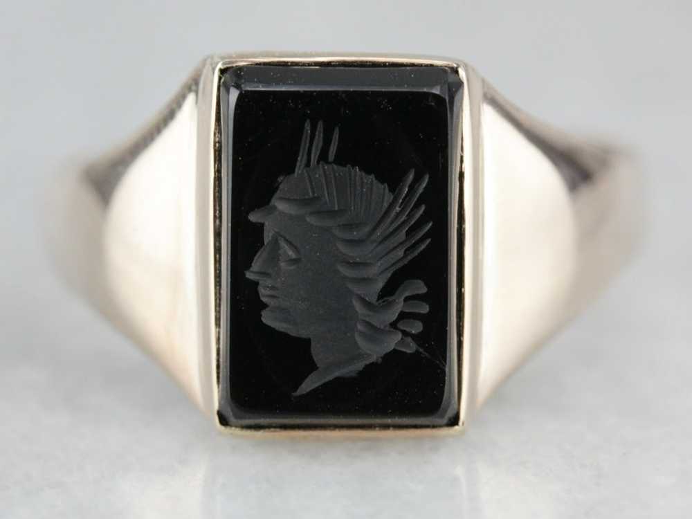 Vintage Black Onyx Intaglio Ring - image 2