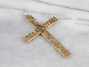 Large Engraved 1950s Gold Cross - image 1