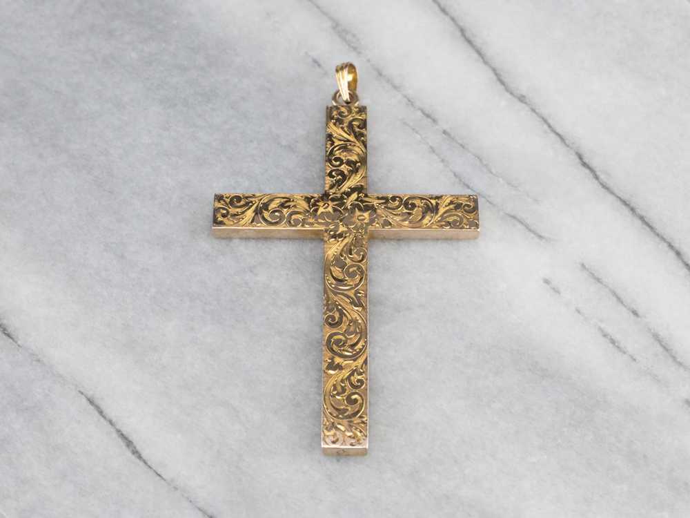 Large Engraved 1950s Gold Cross - image 2