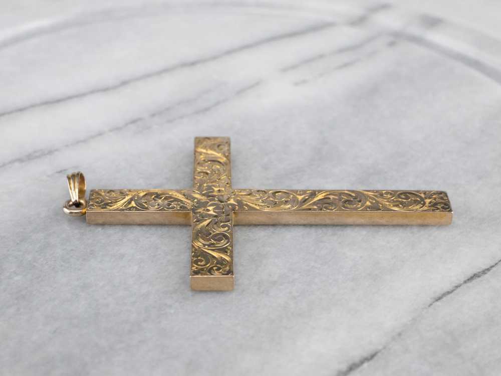 Large Engraved 1950s Gold Cross - image 4