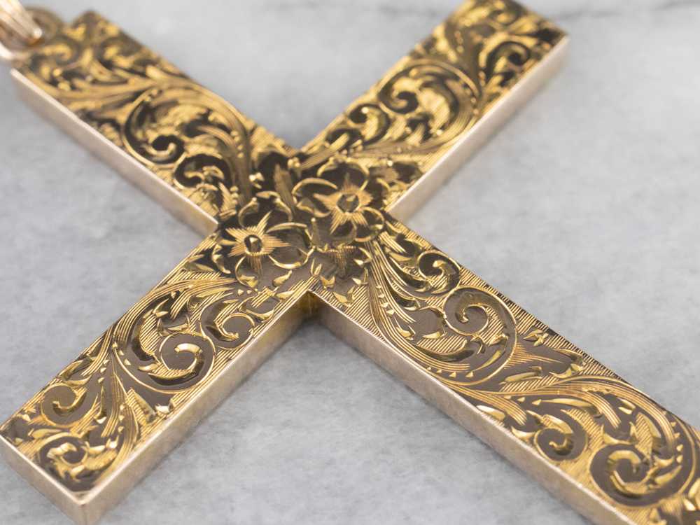 Large Engraved 1950s Gold Cross - image 5