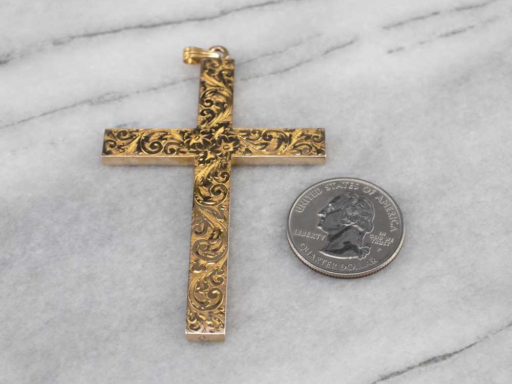 Large Engraved 1950s Gold Cross - image 7