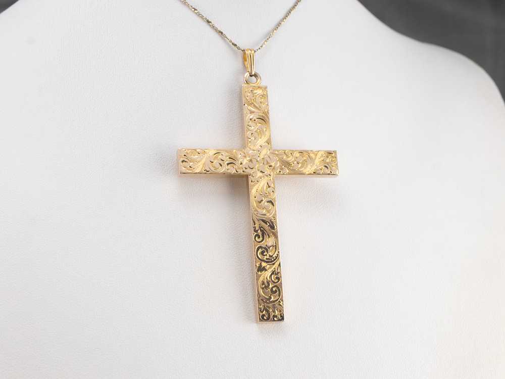 Large Engraved 1950s Gold Cross - image 8