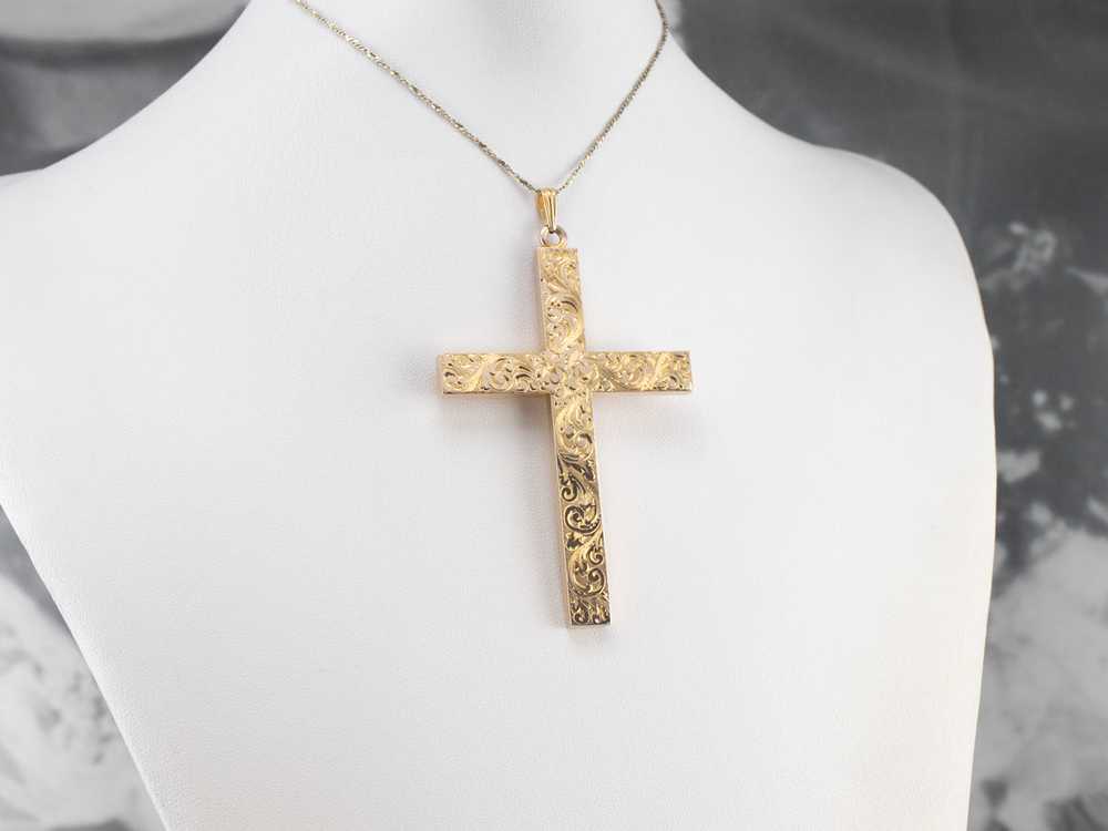 Large Engraved 1950s Gold Cross - image 9