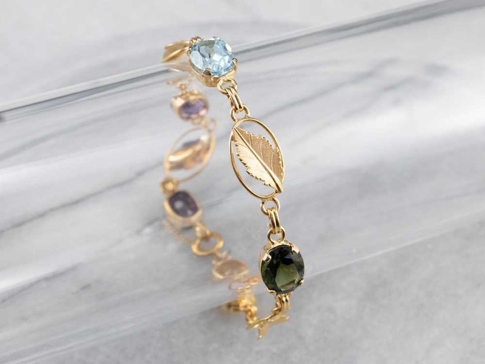 Multi Gemstone Botanical Gold Link Bracelet - image 10