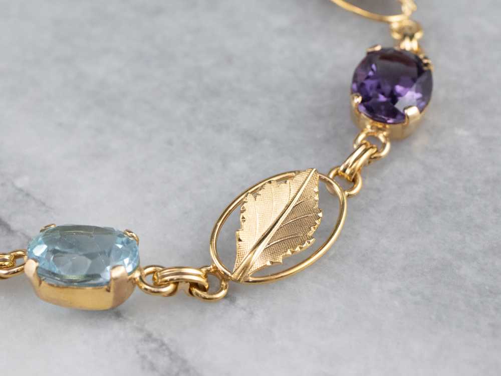 Multi Gemstone Botanical Gold Link Bracelet - image 5