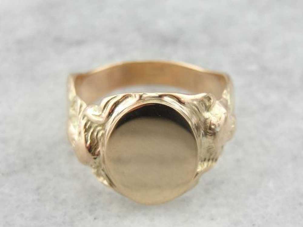 Art Nouveau Nude Goddess Gold Signet Ring - image 3