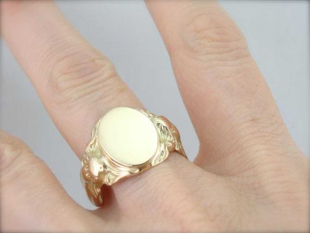 Art Nouveau Nude Goddess Gold Signet Ring - image 5